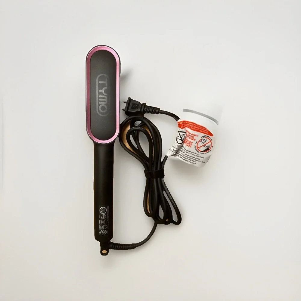 TYMO Ring Hair Straightener Brush Comb Fast Heating Black Pink New No Box Tested